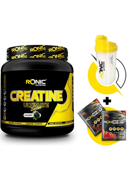 Ronic Nutrition Creatine Ultimate 700 gr (Böğürtlen Aromalı) + Shaker ve 2 Adet Tek Kullanımlık Whey Protein