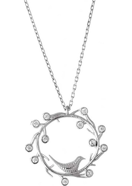 Kuş Yuvası Tasarım Gümüş Kadın Kolye