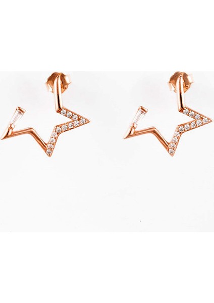 Rose Gold Yıldız Gümüş Kadın Küpe