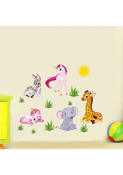 Bebek Odası Duvar Sticker Unicorn Fil Zebra