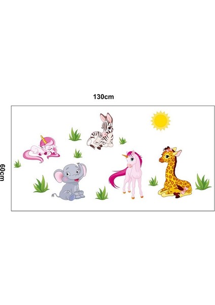 Bebek Odası Duvar Sticker Unicorn Fil Zebra