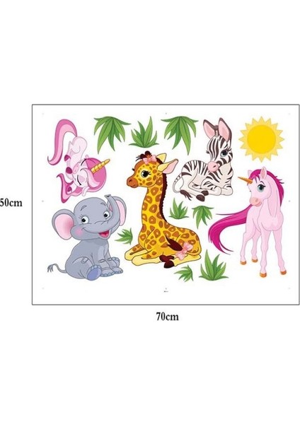 Bebek Odası Duvar Sticker Unicorn Fil Zebra