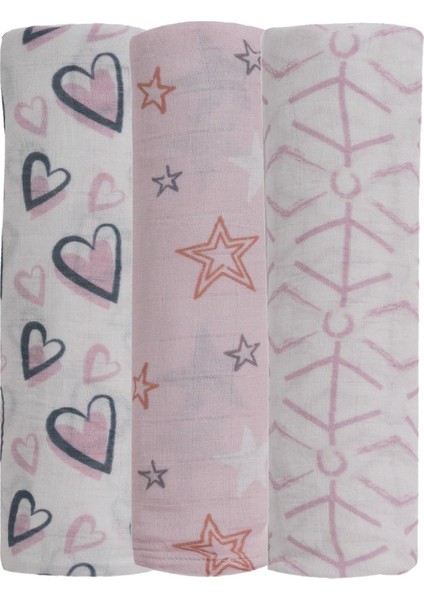 3'lü Örtü Pembe Yıldız - Pembe Çöp Adam - Kalp 3003-04