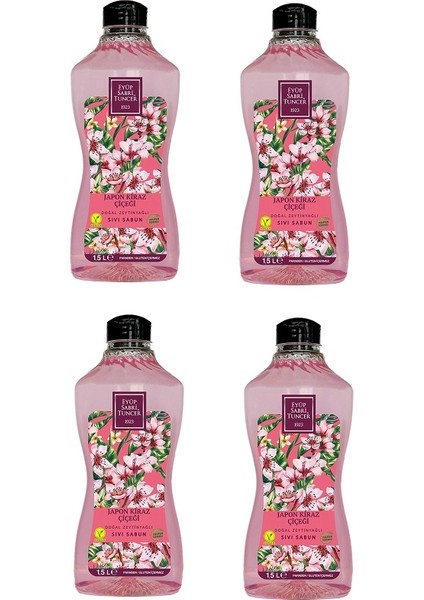 Japon Kiraz Çiçeği Doğal Zeytinyağlı Sıvı Sabun Seti 4 x 1,5 lt