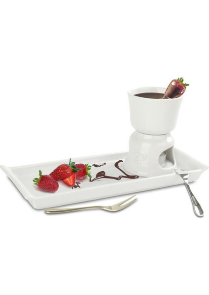 Fondü Takımı 5 Parça Beyaz Seramik Malzemeden Şık ve Modern Tasarım