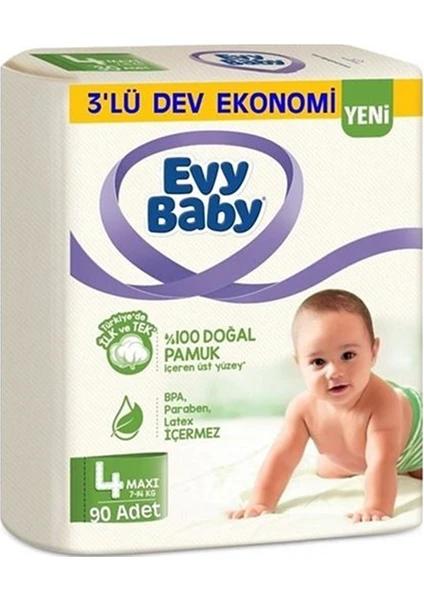 Evy Baby 4 Numara Bebek Bezi 7-14 kg Maxi Ultra Fırsat Paketi 90 Adet