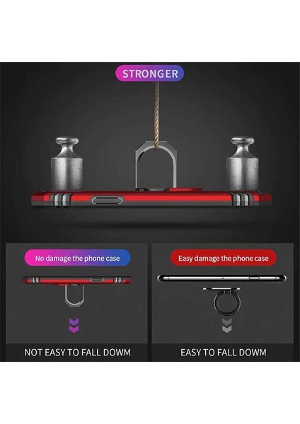 Apple iPhone 11 Pro Kılıf Yüzüklü Standlı Tank Zırh Silikon Kırmızı