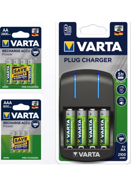 Plug Şarj Cihazı + 2 800 Mah AAA Pil + 2600 Mah AA Pil