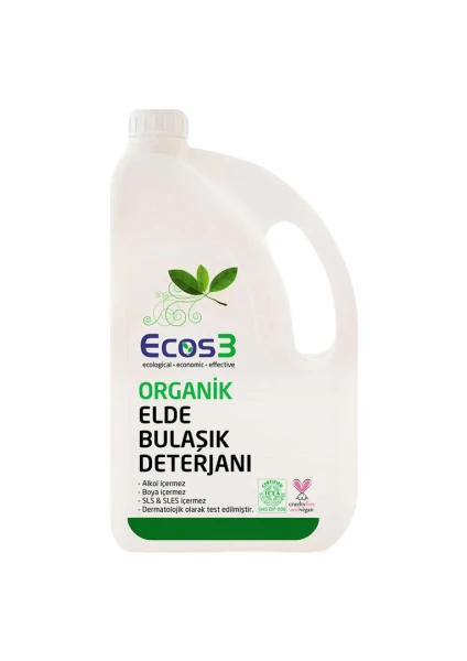 Elde Bulaşık Deterjanı, Organik & Vegan Sertifikalı, Ekolojik, Hipoalerjenik, Aloe Vera’lı, 2500ml