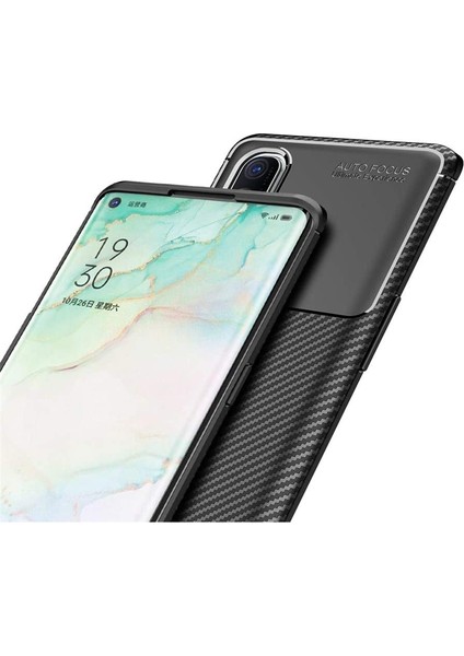 Oppo Reno 3 Pro Kılıf Negro Karbon Dizayn Silikon+Nano Glass Siyah