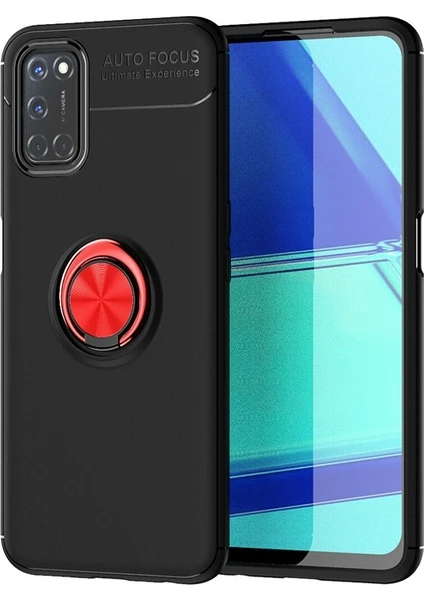 Case Street Oppo A92 Kılıf Ravel Silikon Yüzüklü Mıknatıslı + Nano Glass Bordo