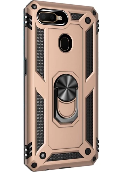 Case Street Oppo A12 Kılıf Tank Koruma Vega Standlı Yüzüklü Mıknatıslı + Nano Glass Gold