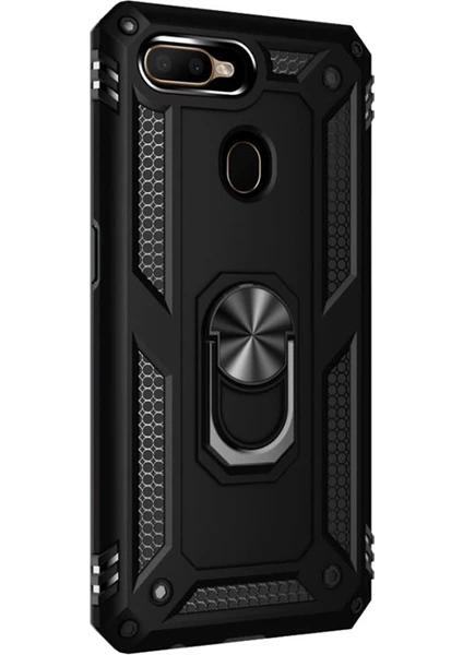 Case Street Oppo A12 Kılıf Tank Koruma Vega Standlı Yüzüklü Mıknatıslı + Nano Glass Siyah