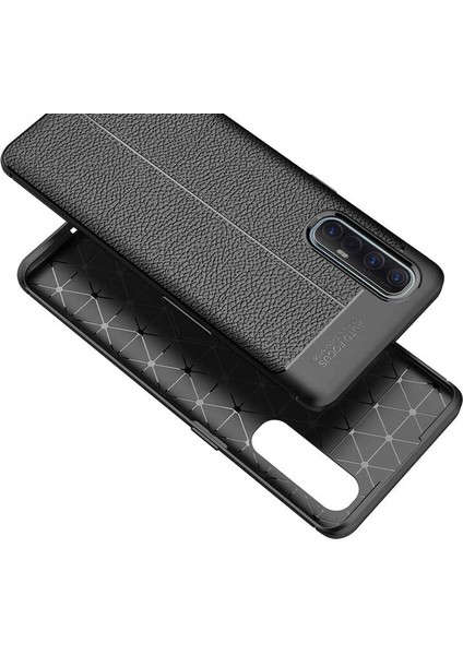Oppo Reno 3 Pro Kılıf Niss Silikon Deri Görünümlü+Nano Glass Siyah