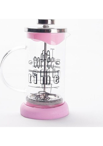 Cam Pembe Silikonlu French Press 600 ml Bitki Çayı Demleme