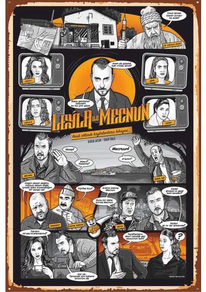 Leyla ile Mecnun Retro Vintage Ahşap Poster