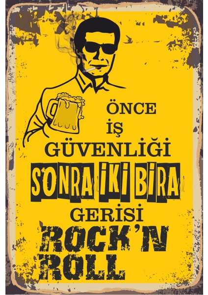 Önce Iş Güvenliği Sonra Iki Bira Retro Vintage Ahşap Poster