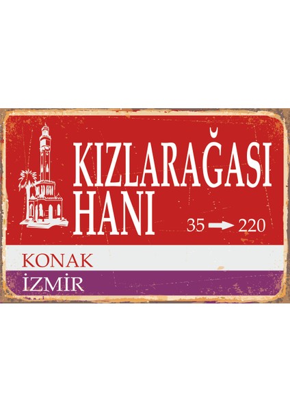 Kızlaragası Hanı Izmir Sokak Tabelası Retro Vintage Ahşap Poster