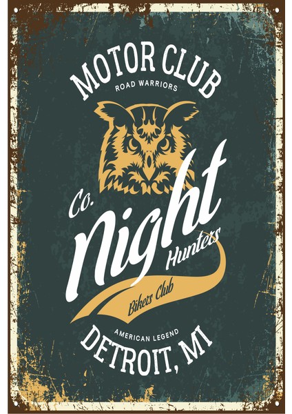 Gece Binicisi Motor Retro Vintge Ahşap Poster