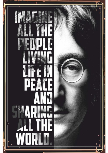 John Lennon Imagine Retro Vintage Ahşap Poster