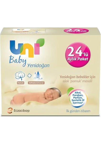 Uni Baby Yenidoğan 40 Yaprak 24'lü Islak Mendil