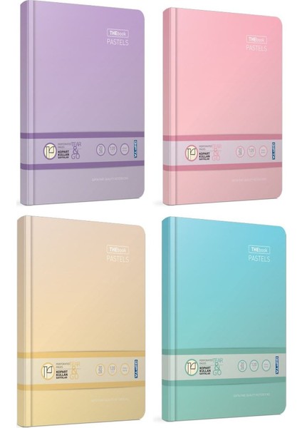 Pastel Renkler Çizgili Defter Seti - Pembe - Şeftali - Lila - Turkuaz