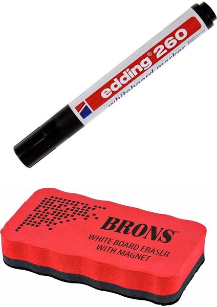 Beyaz Tahta Kalemi E-260 Siyah Ve Mıknatıslı Eva Tahta Silgisi