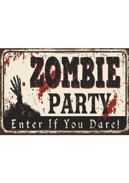 Zombi Partisi Retro Vintage Ahşap Poster