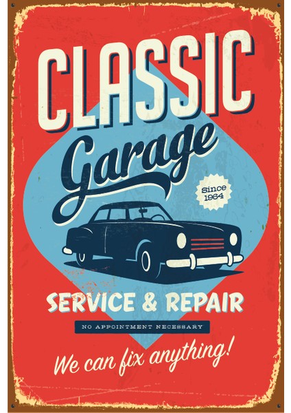 Klasik Araba Garajı Retro Vintage Ahşap Poster