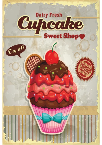 Cupcake Retro Vintage Ahşap Poster