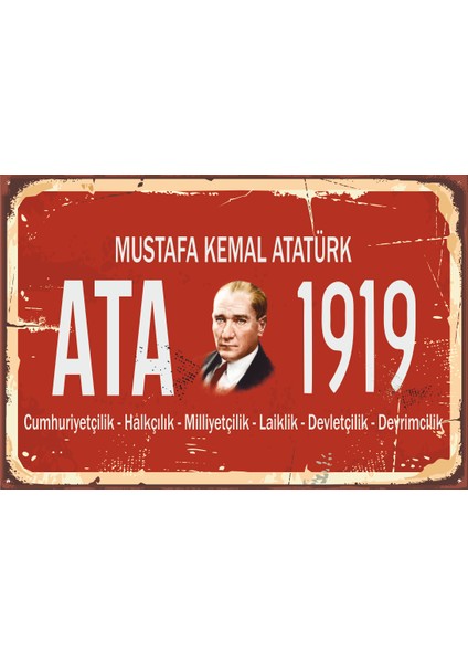 Mustafa Kemal Atatürk Tabela Tarz Retro Vintage Ahşap Poster