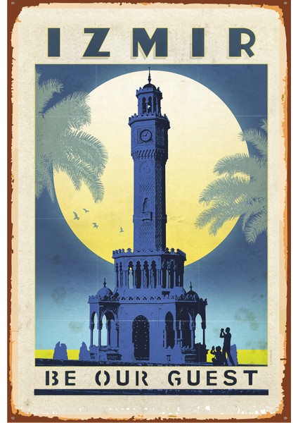 Izmir Saat Kulesi Retro Vintage Ahşap Poster