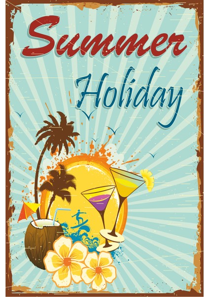 Summer Holiday Retro Vintage Ahşap Poster