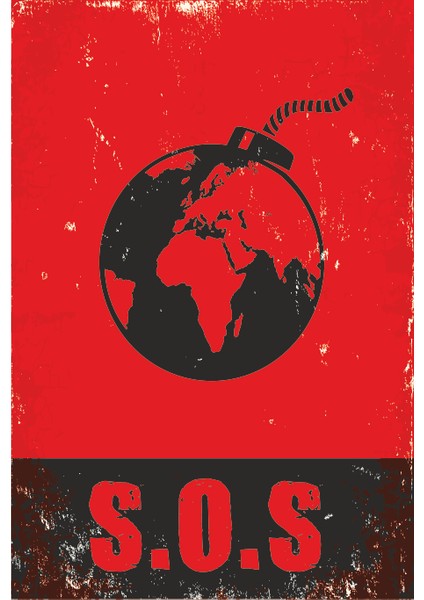 Dünya Yardım Istiyor Retro Vintage Ahşap Poster