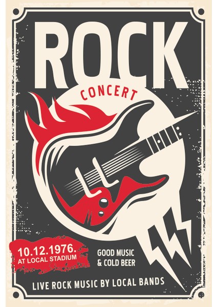 Rock Konseri Retro Vintage Ahşap Poster