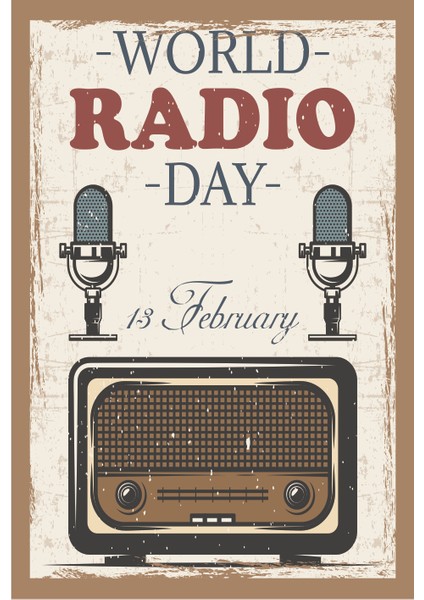 Dünya Radyo Günü Retro Vintage Ahşap Poster