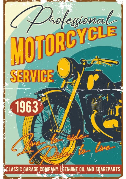 Klasik Motor Retro Vintage Ahşap Poster