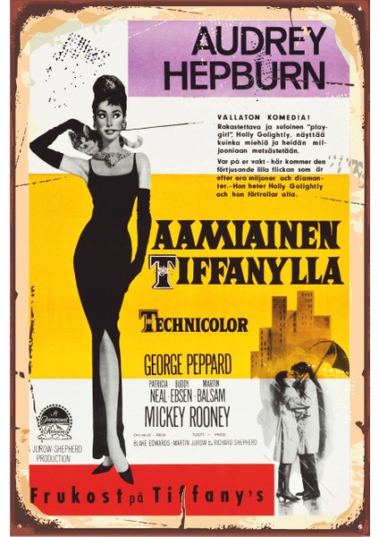 Audrey Hepburn Tiffanyde Kahvaltı Retro Vintage Ahşap Poster