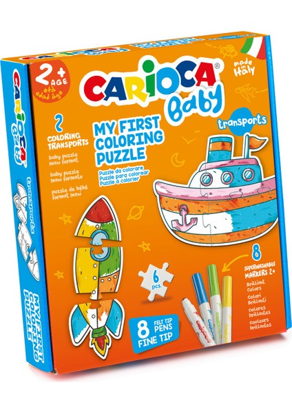 Boyanabilir Bebek Puzzle Taşıtlar +2 Yaş (8 Adet Bebek Keçeli) 6Parça