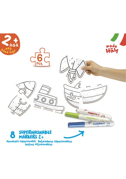 Boyanabilir Bebek Puzzle Taşıtlar +2 Yaş (8 Adet Bebek Keçeli) 6Parça