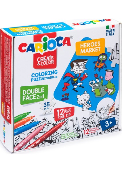 Boyanabilir Puzzle Heroes Market 70 x 50 cm 35 Parça Çift Taraflı + 12 Adet Joy Keçeli Kalem