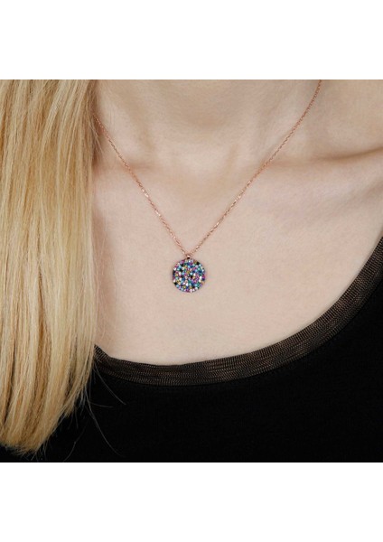 Renkli Taşlı Gümüş Kadın Kolye