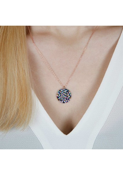 Roze Rengi Miks Taşlı Tasarım Kadın Gümüş Kolye