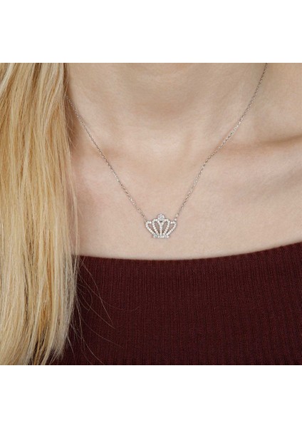 Kraliçe Tacı Tasarım Gümüş Kadın Kolye