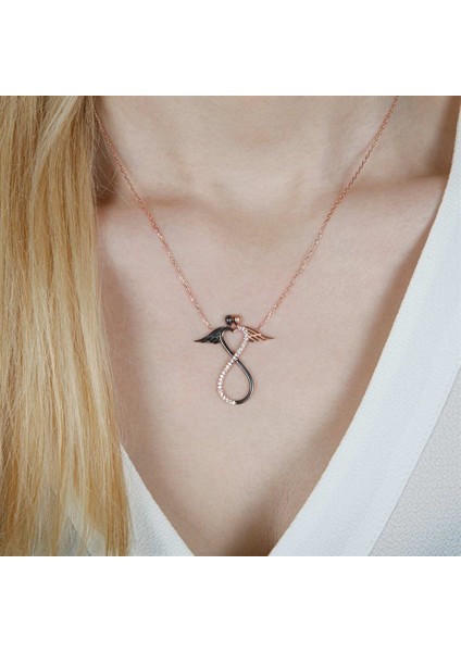 Sonsuzluk Melek Kanatlı Gümüş Kadın Kolye