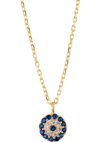 Sarı Renkli Nazar Boncuğu Göz Tasarım Gümüş Kolye