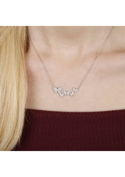 Kelebek Tasarım Gümüş Kadın Kolye