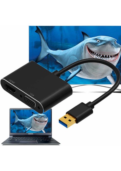 2in1 USB 3.0 HDMI VGA Hd Video Dönüştürücü Adaptör