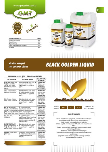 Gmt Black Golden Liquid 5 Lt ( Bitkisel Menşeli Sıvı Organik Gübre )