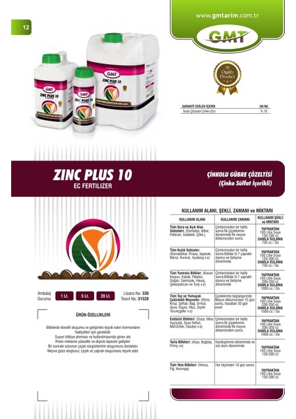 Zinc Plus 10 5 Lt ( Çinkolu Gübre Çözeltisi )